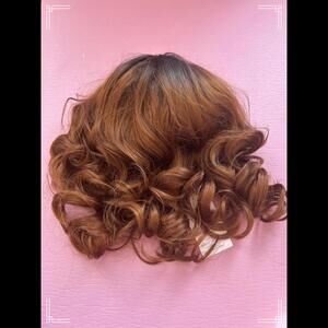 Fashion Wigs Curly Brown Synthetic Wig with Highlights